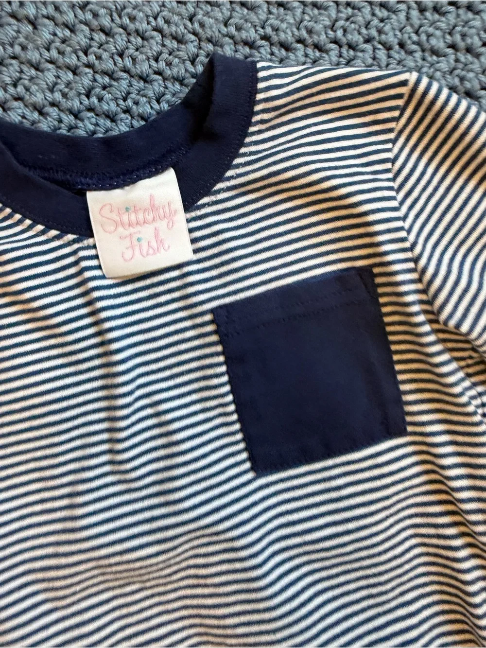 Stitchy Fish 18 mon Striped Navy & White Long-Sleeve with Navy Pocket Diaper Set